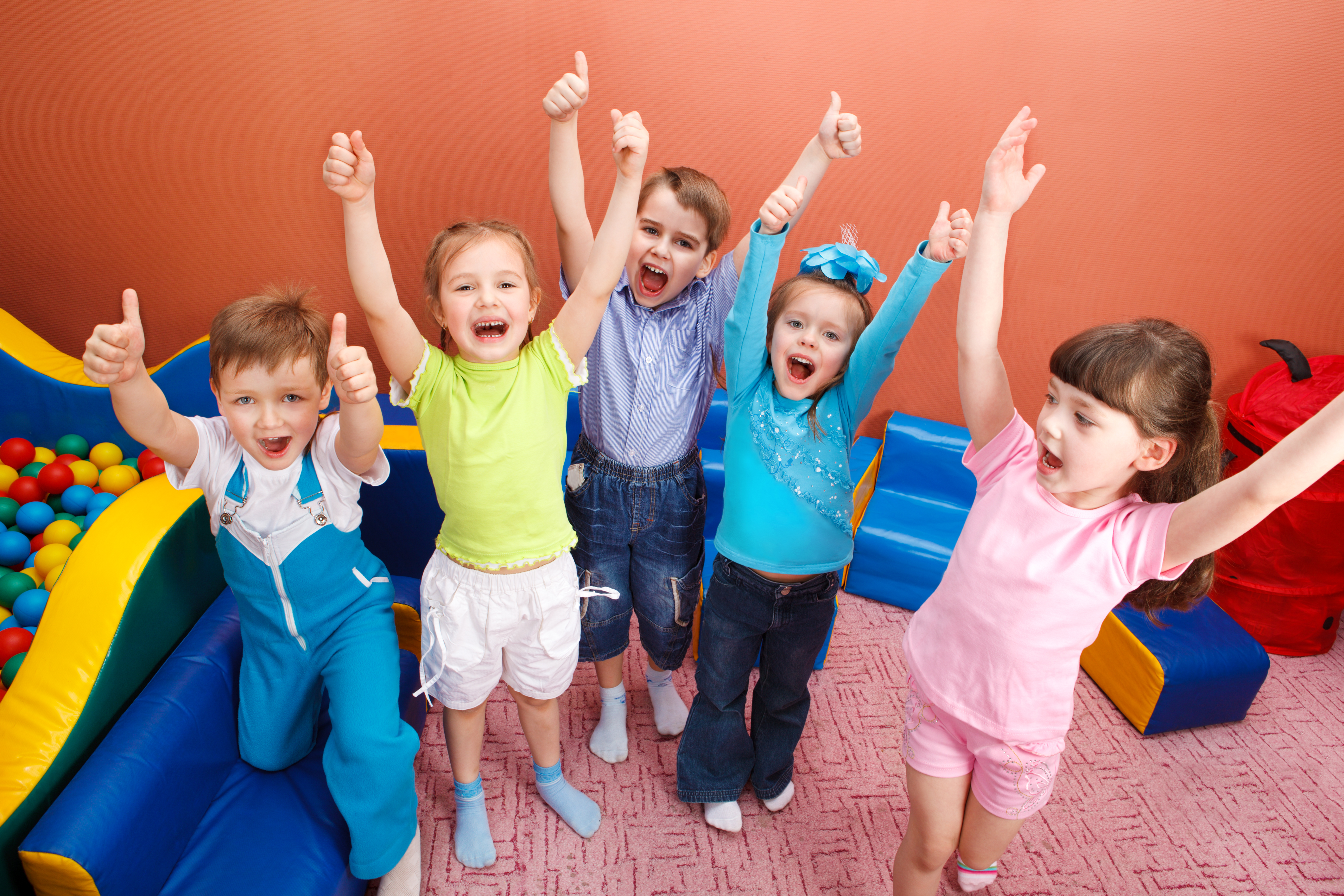 Shouting kids Group of shouting kids with hands up